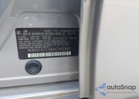 2011 BMW 535I из США, поврежденный, VIN WBAFR7C54BC804963